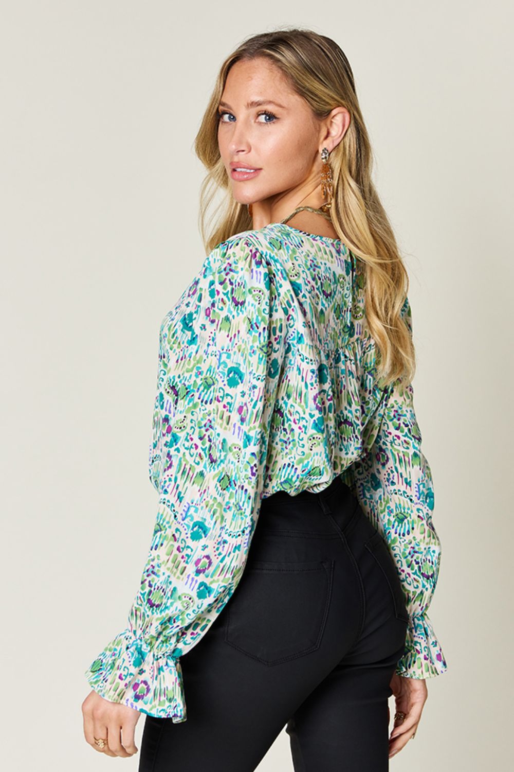 Full Size Printed Flounce Sleeve Blouse