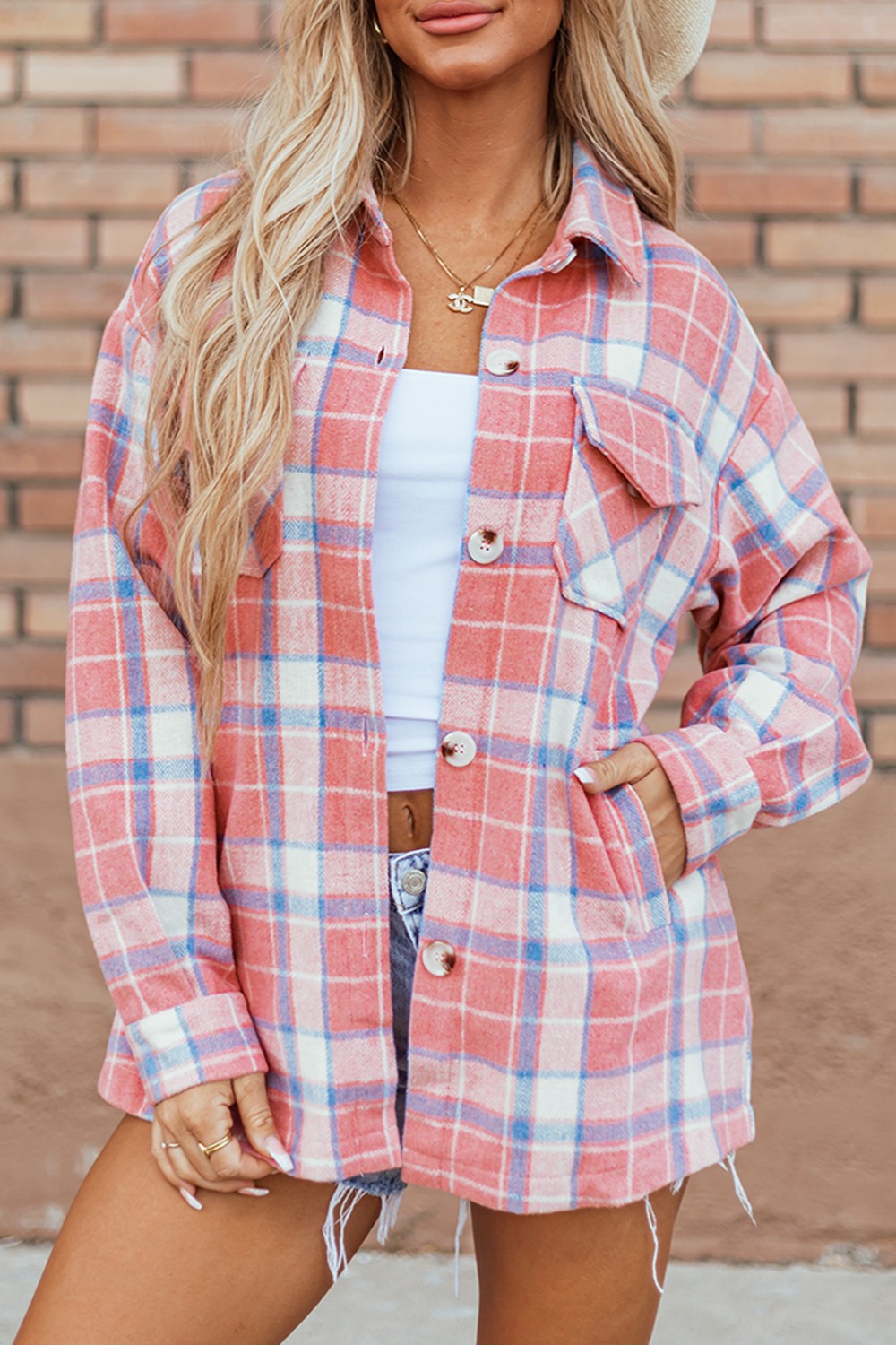 Plaid Button Up Long Sleeve Shacket