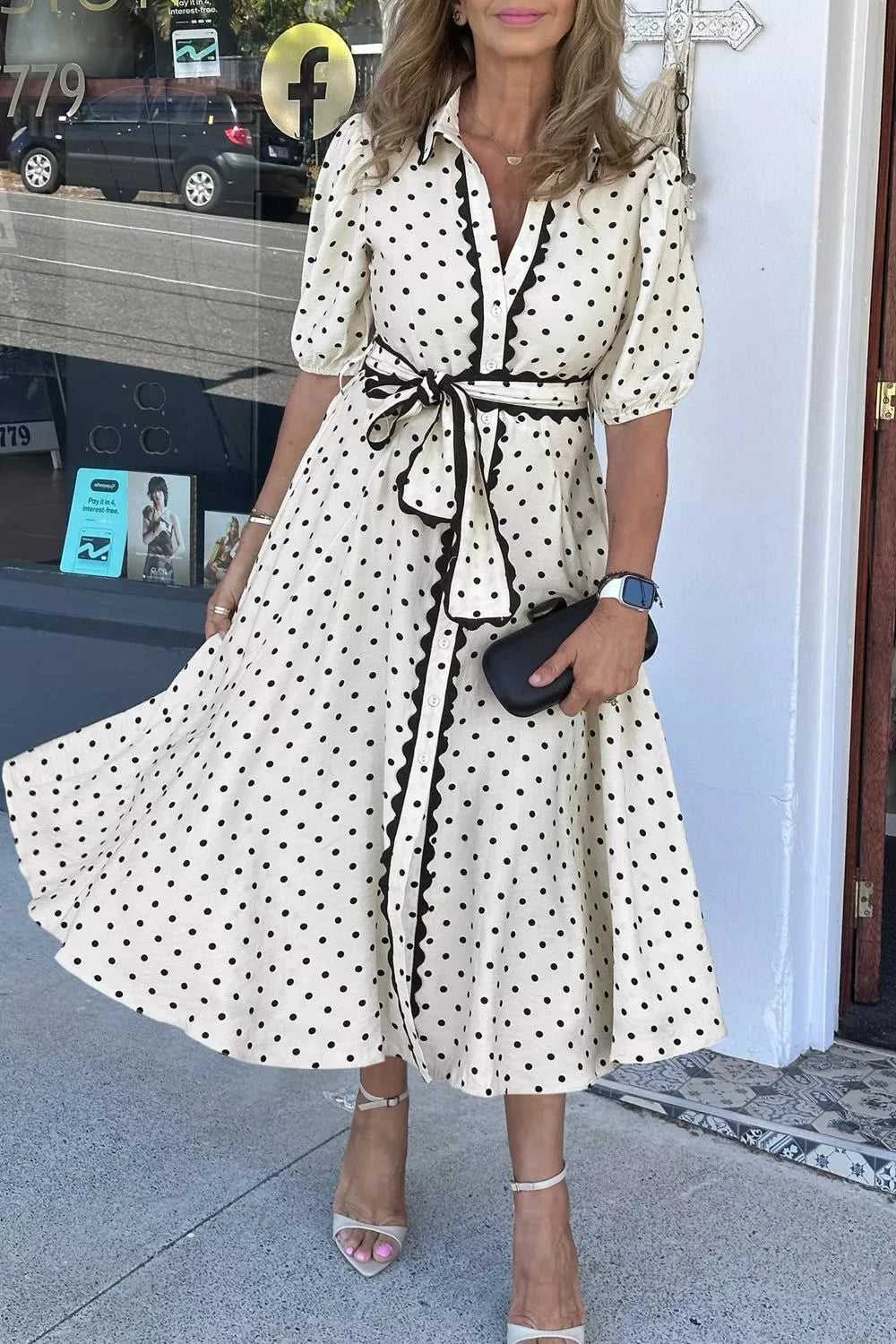Polka Dot Half Sleeve Midi Dress 100100716011023 79 Affordable Fashion Under $100 Jerry's Apparel 