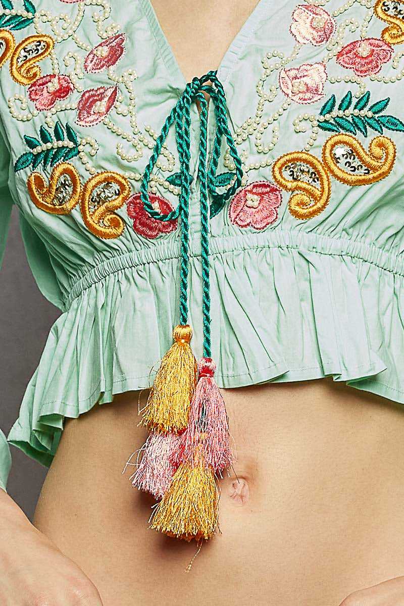 POL Floral Embroidered Cropped Blouse 100100633041814 43 Affordable Fashion Under $100 Jerry's Apparel 