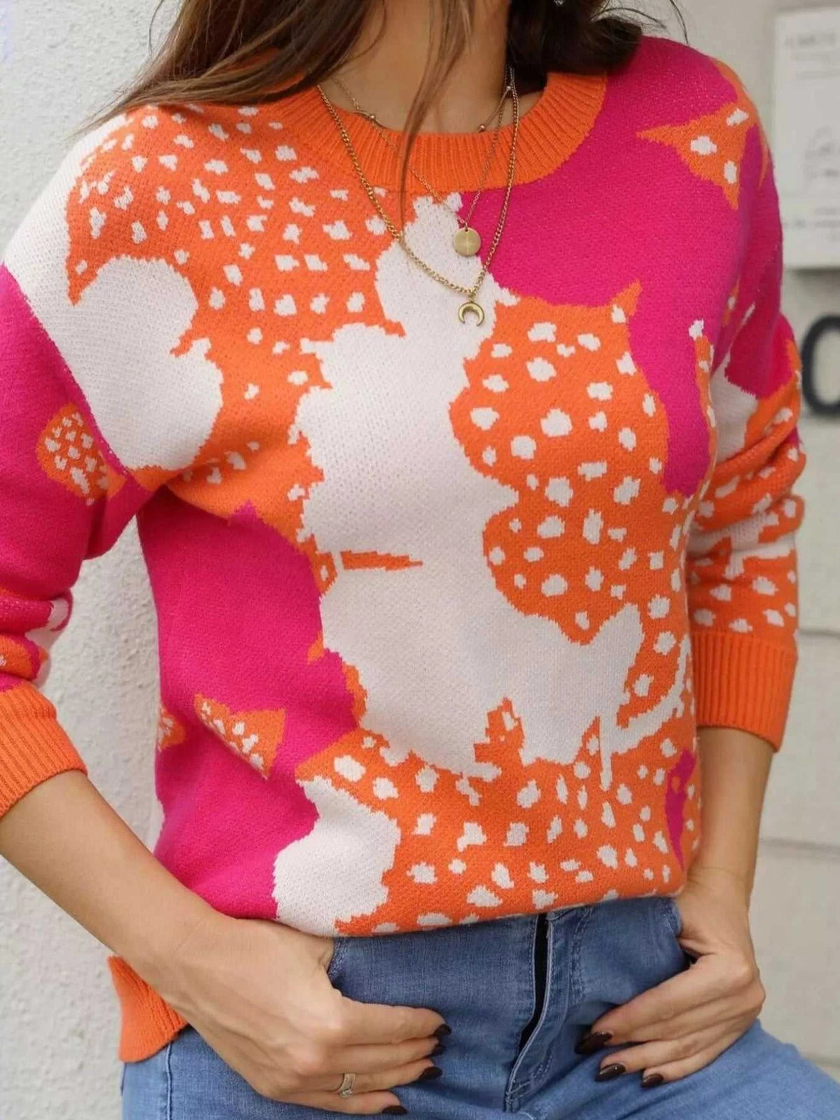 Abstract Pattern Round Neck Sweater 100100810449738 47 Gifts for Her Jerry's Apparel 