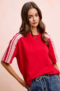 BiBi French Terry Side Lace Detail Short Sleeves Top 100100237661933 42 Affordable Fashion Under $100 Jerry's Apparel 