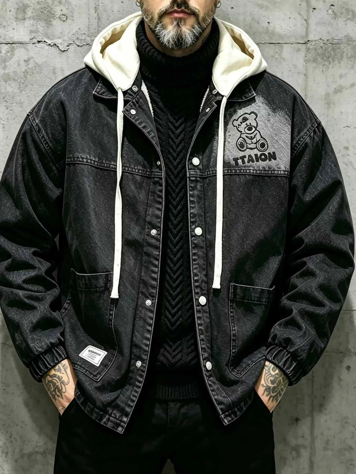 Men's Plus Size Streetwear Washed Snap Down Denim Jacket with Detachable Hood 104003065127742 91 Affordable Fashion Under $100 Jerry's Apparel 