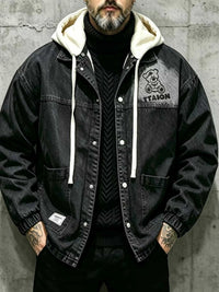 Men's Plus Size Streetwear Washed Snap Down Denim Jacket with Detachable Hood 104003065127742 91 Affordable Fashion Under $100 Jerry's Apparel 