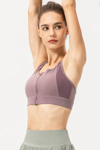 Zip-Up Round Neck Sports Bra