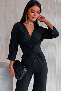 Twisted Plunge Three-Quarter Sleeve Jumpsuit