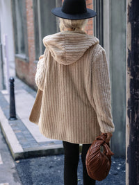 Open Front Ribbed Hooded Coat