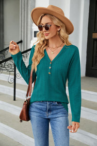 Cable-Knit Long Sleeve V-Neck T-Shirt