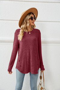 Round Neck Ribbed Long Sleeve T-Shirt