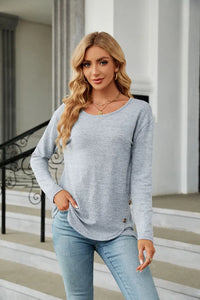 Solid Round Neck Long Sleeve T-Shirt