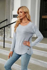Solid Round Neck Long Sleeve T-Shirt