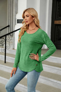 Solid Round Neck Long Sleeve T-Shirt