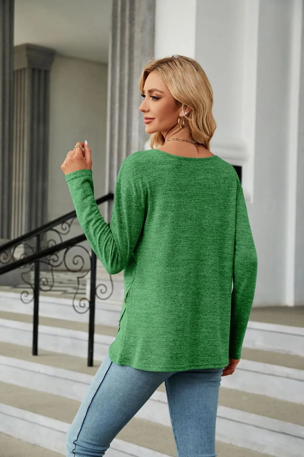 Solid Round Neck Long Sleeve T-Shirt