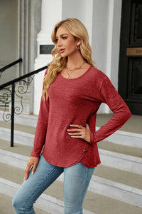 Solid Round Neck Long Sleeve T-Shirt