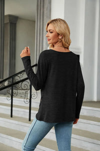 Solid Round Neck Long Sleeve T-Shirt