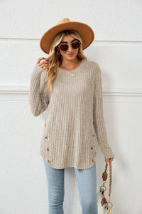 Round Neck Ribbed Long Sleeve T-Shirt