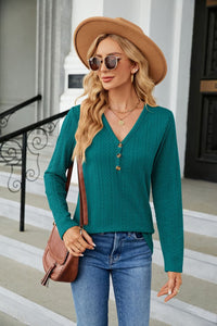 Cable-Knit Long Sleeve V-Neck T-Shirt