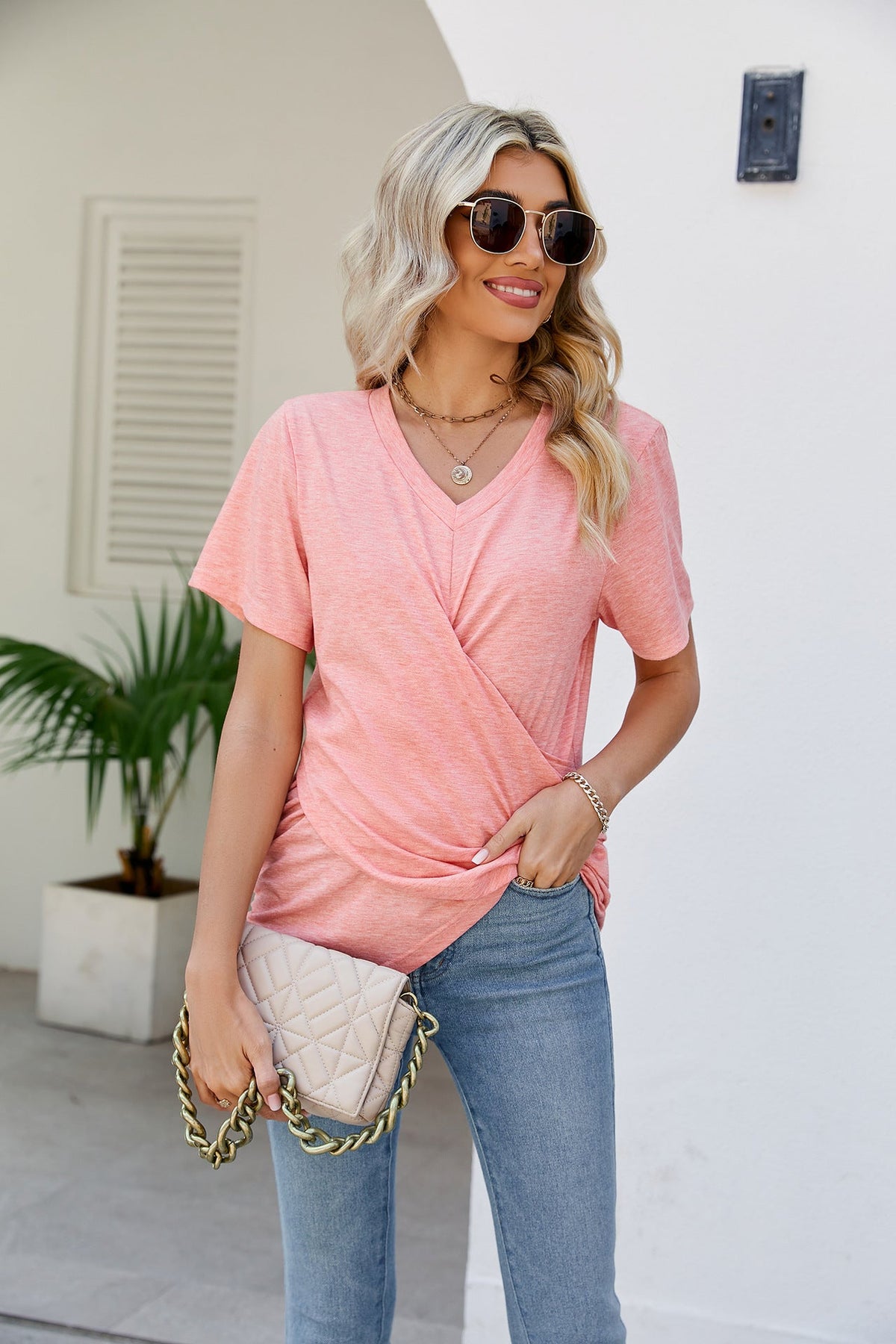 V-Neck Crisscross Short Sleeve Tee