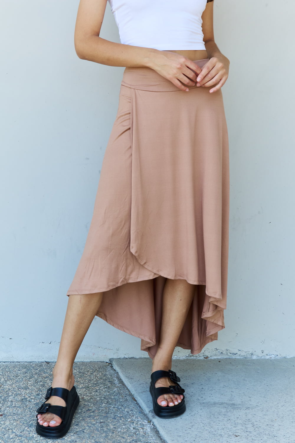 Ninexis High Waisted Flare Maxi Skirt in Camel