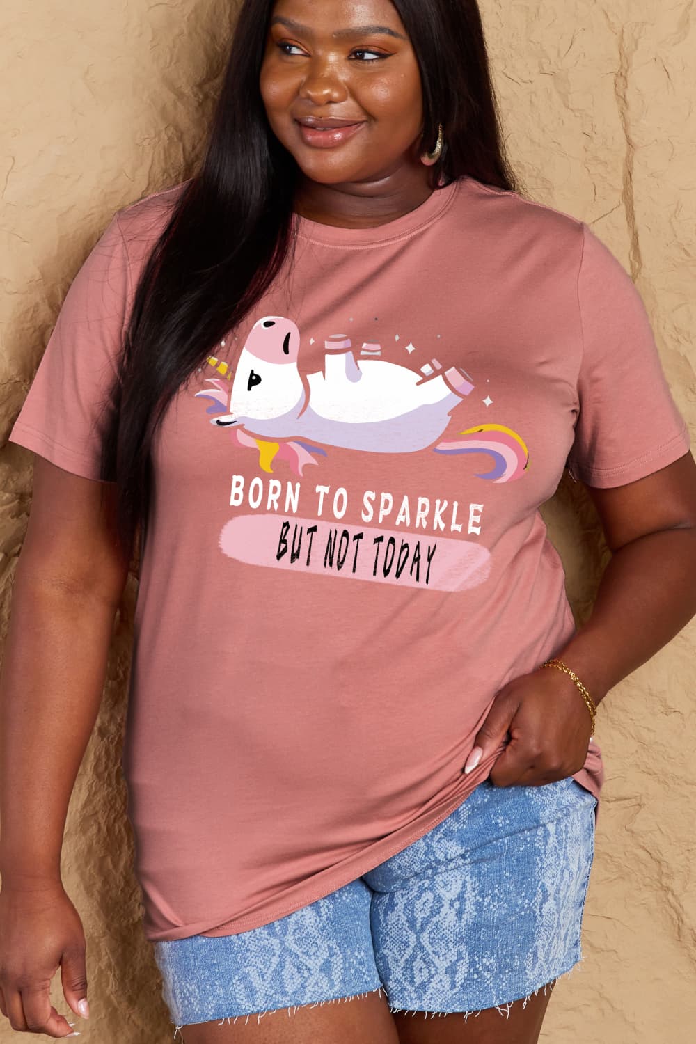 Full Size BORN TO SPARKLE BUT NOT TODAY Graphic Cotton Tee