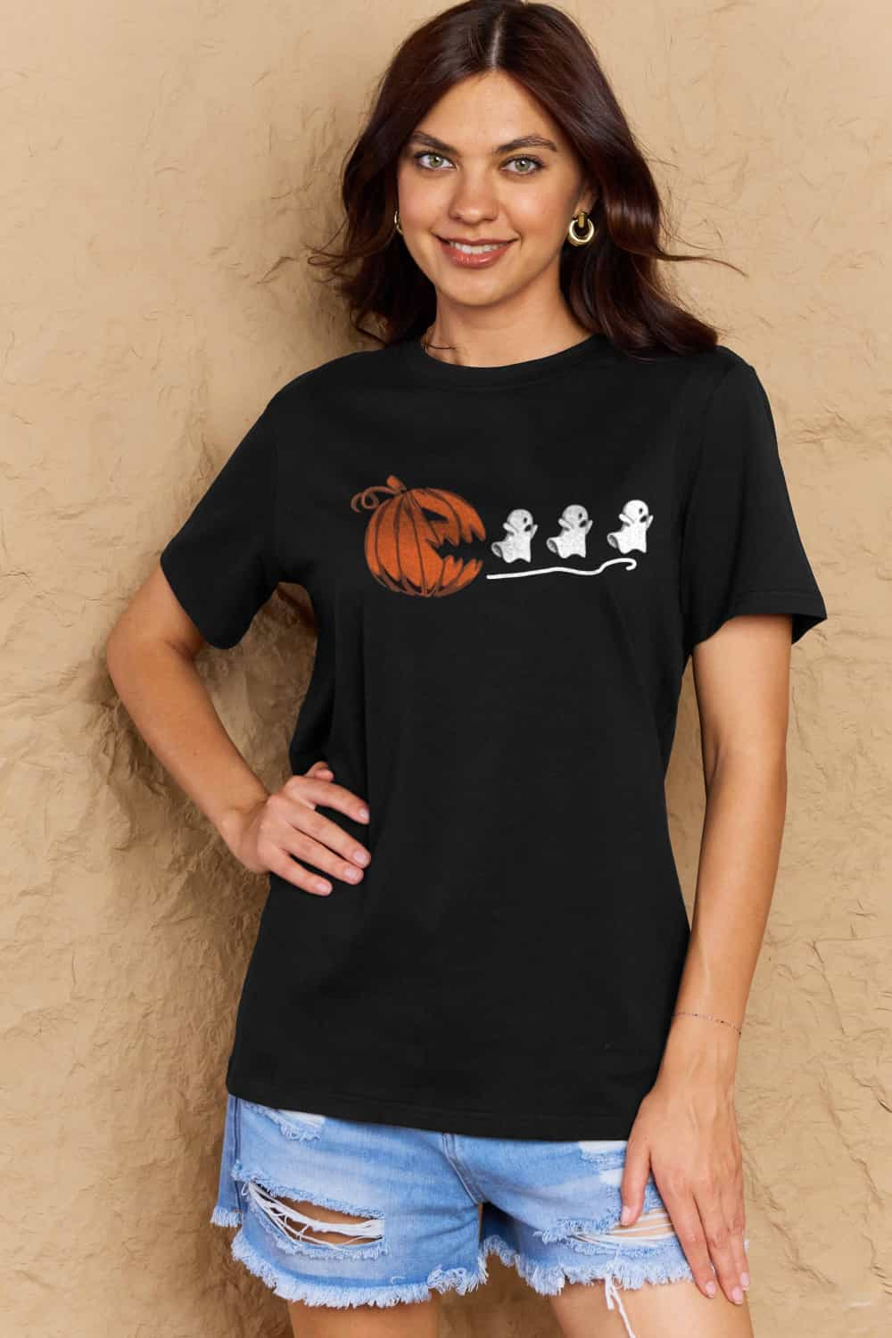 Full Size Jack-O'-Lantern Graphic Cotton T-Shirt