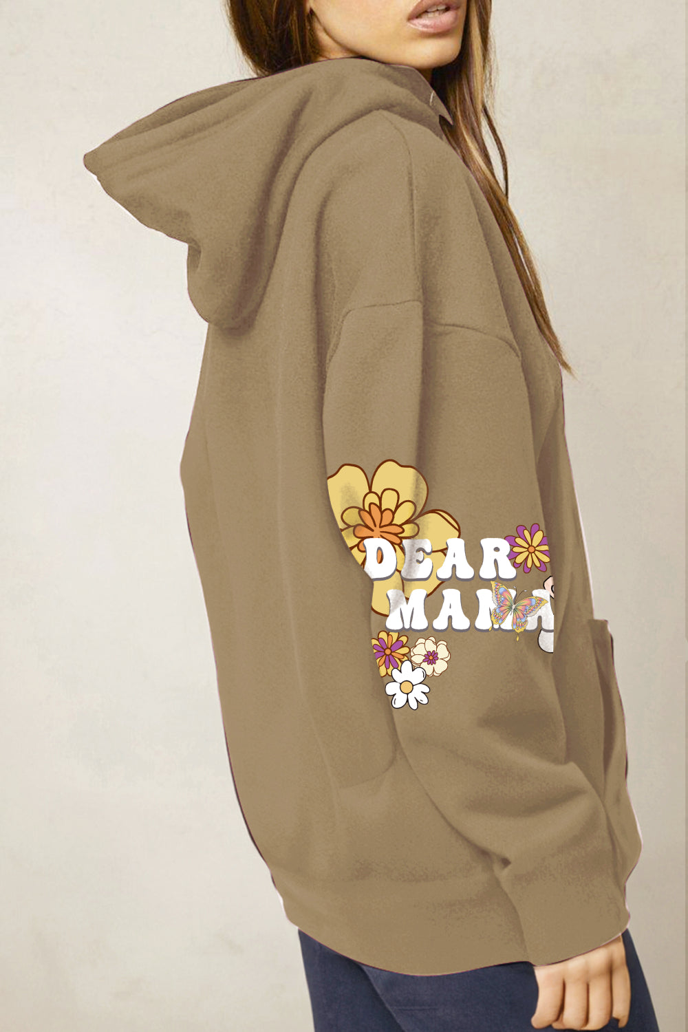 Full Size DEAR MAMA Flower Graphic Hoodie