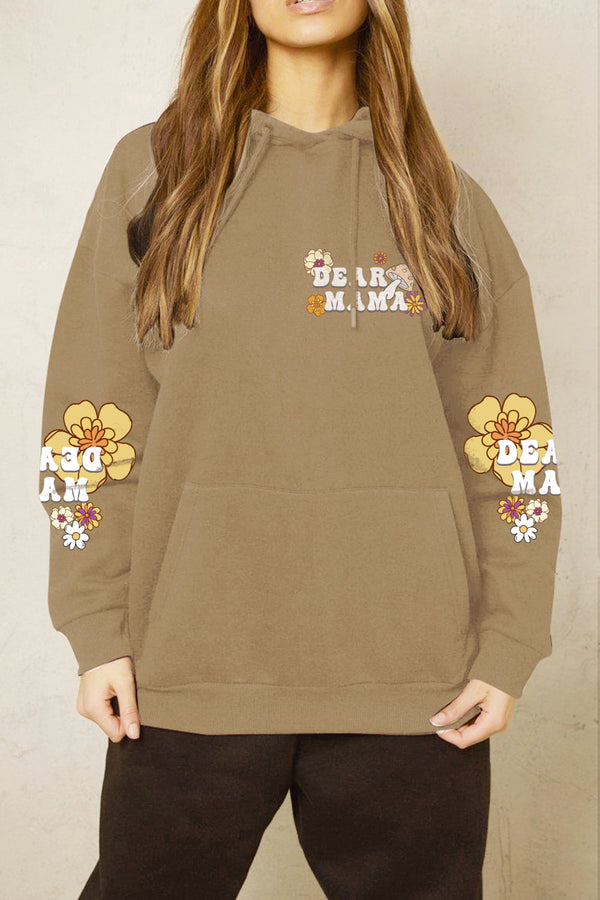 Full Size DEAR MAMA Flower Graphic Hoodie