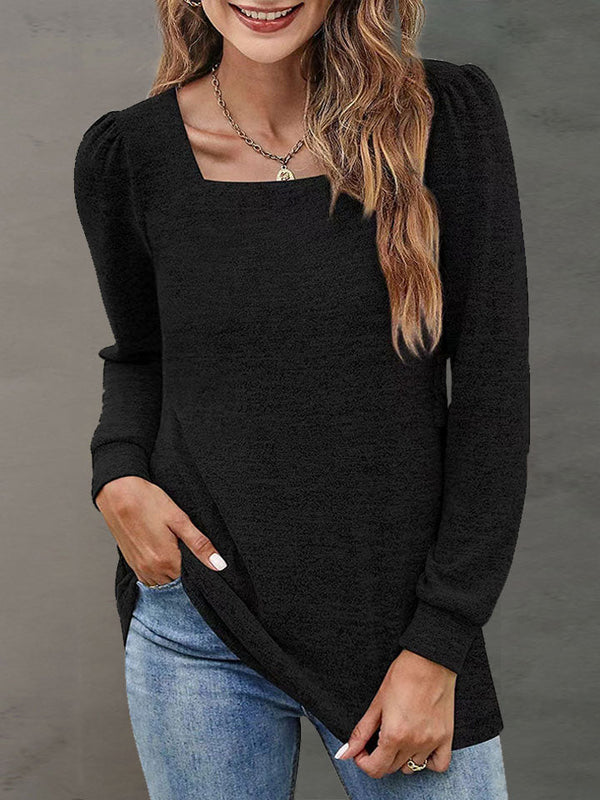 Heathered Square Neck Long Sleeve T-Shirt