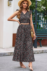 Printed Tie Back Cropped Top and Maxi Skirt Set