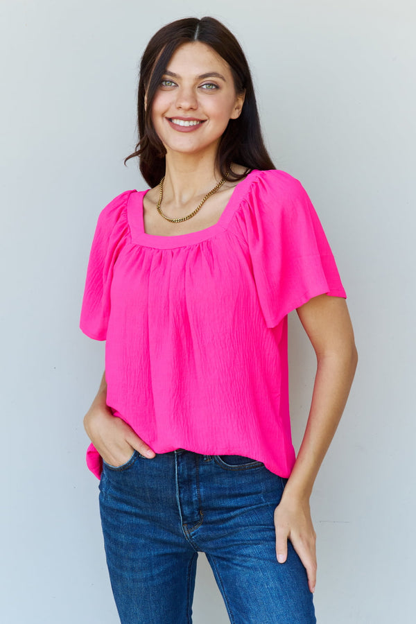 Ninexis Square Neck Short Sleeve Blouse in Fuchsia