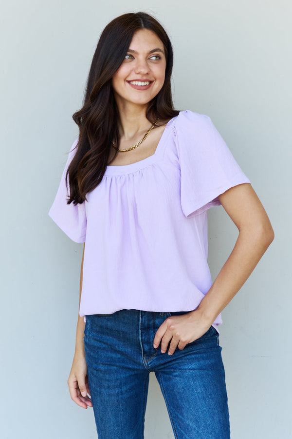 Ninexis Square Neck Short Sleeve Blouse in Lavender