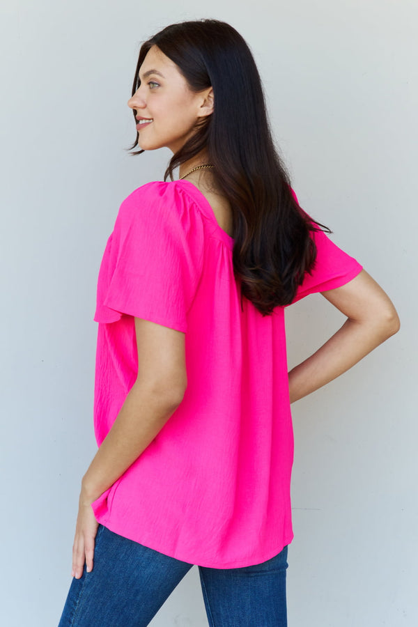 Ninexis Square Neck Short Sleeve Blouse in Fuchsia