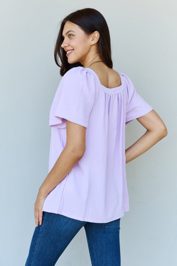 Ninexis Square Neck Short Sleeve Blouse in Lavender