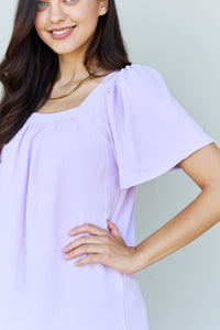 Ninexis Square Neck Short Sleeve Blouse in Lavender