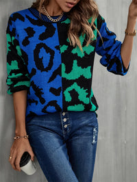 Contrast Color Round Neck Dropped Shoulder Sweater