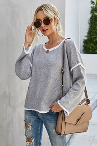 Casual Round Neck Dropped Shoulder Sweater