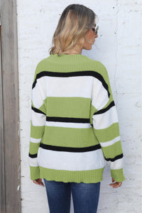 Color Block V-Neck Dropped Shoulder Sweater