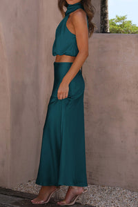 Cropped Turtle Neck Tank Top and Maxi Skirt Set