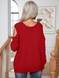 Decorative Button Cold-Shoulder Sweater