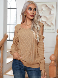 Decorative Button Cold-Shoulder Sweater