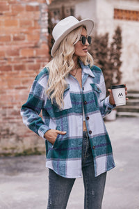 Plaid Long Sleeve Shirt Jacket with Pockets