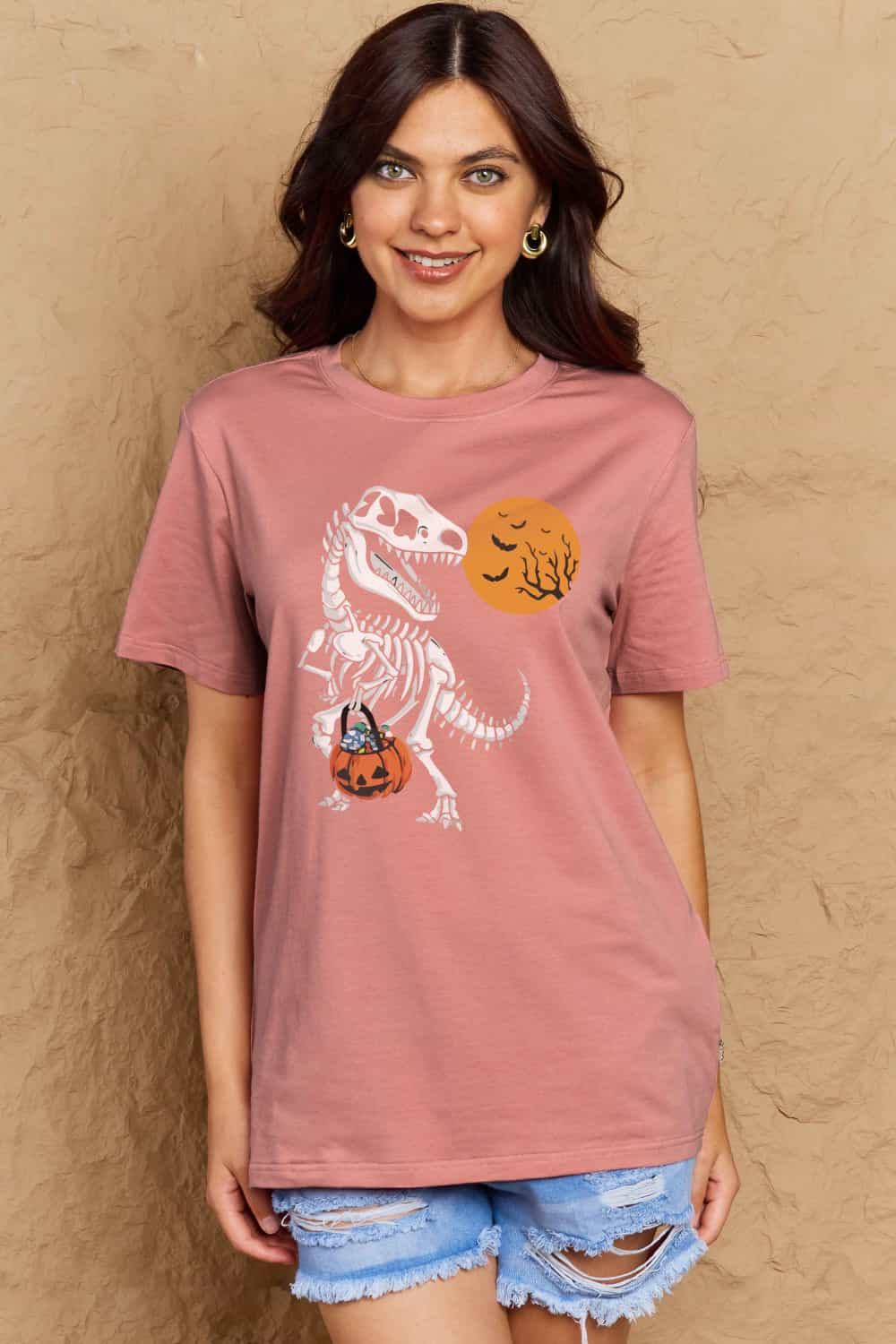 Full Size Dinosaur Skeleton Graphic Cotton T-Shirt