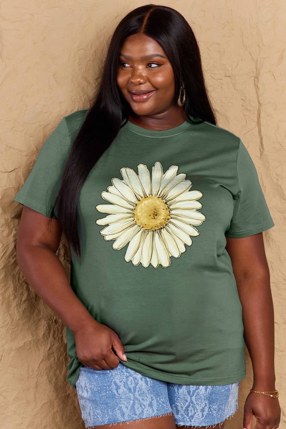 Full Size FLOWER Graphic Cotton Tee