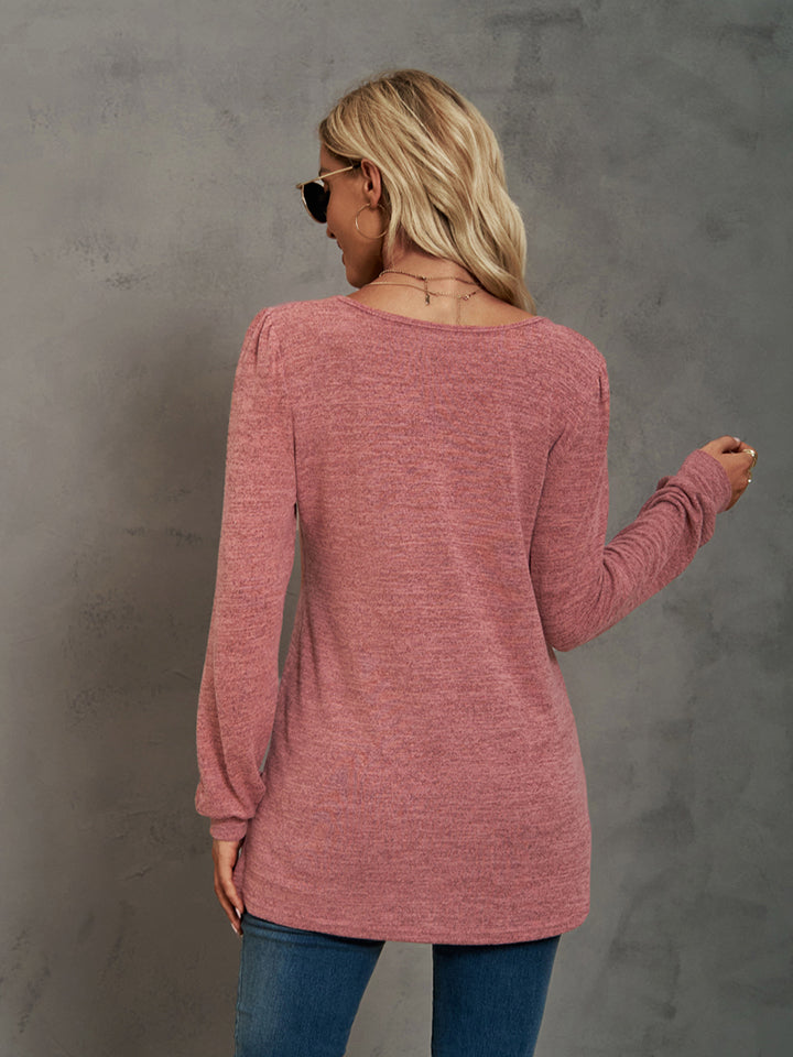 Heathered Square Neck Long Sleeve T-Shirt