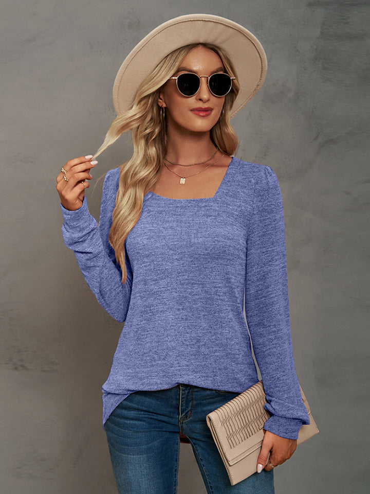 Heathered Square Neck Long Sleeve T-Shirt