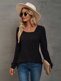 Heathered Square Neck Long Sleeve T-Shirt