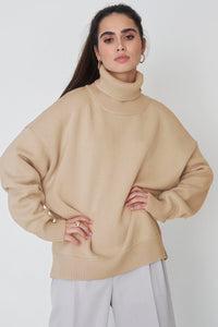 Turtle Neck Dropped Shoulder Sweater