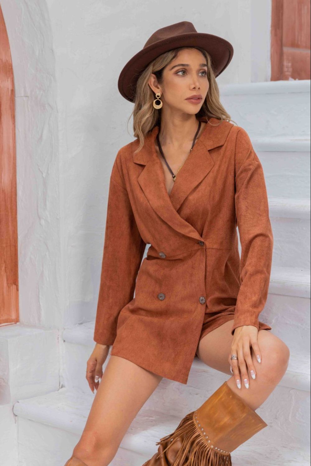 Lapel Collar Long Sleeve Romper