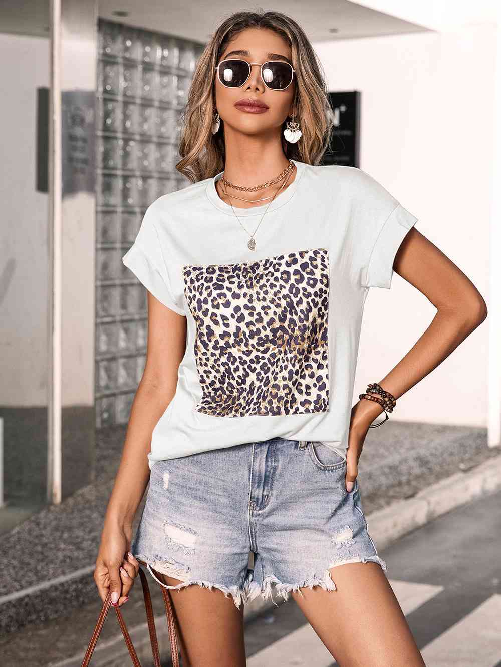 Leopard Graphic Round Neck Tee