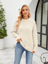 Round Neck Dropped Shoulder Long Sleeve Sweater